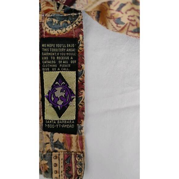 Vtg Territory Ahead Patchwork Shirt Men’s L/XL Tan Boho Festival Outdoor EUC - Picture 11 of 16